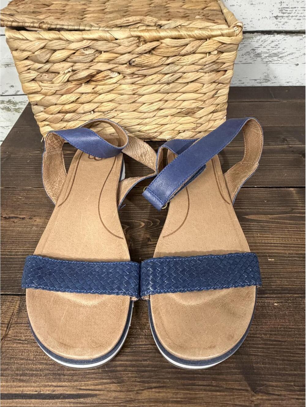 Ugg Blue Leather Strappy Ankle Sandals "Laddie" Women's 9